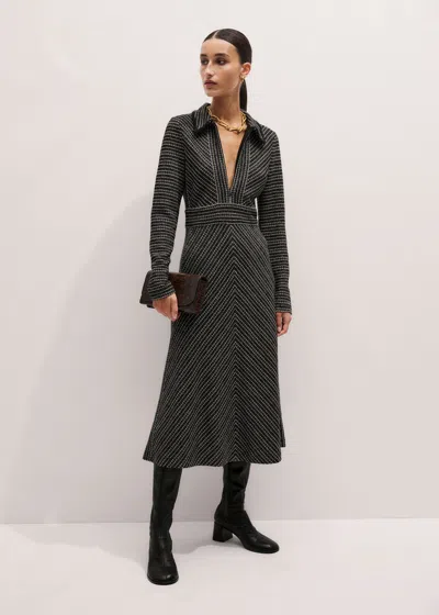 Me+em Stripe Tweed Midi Dress Black Multi