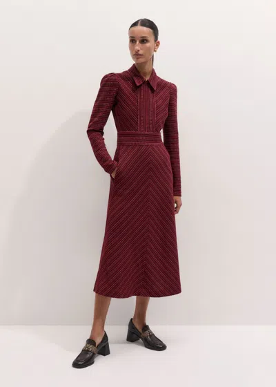 Me+em Stripe Tweed Midi Dress Red Multi In Burgundy