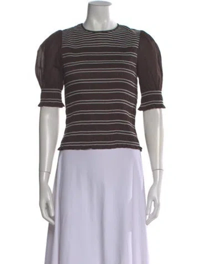 Pre-owned Me+em Striped Crew Neck Top In Brown