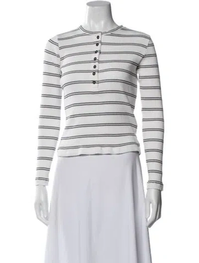 Pre-owned Me+em Striped Crew Neck Top In White
