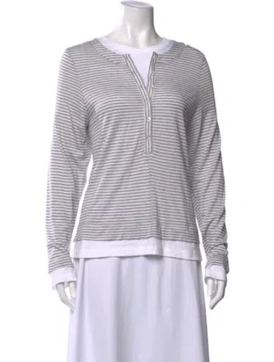 Pre-owned Me+em Striped Crew Neck Top In White