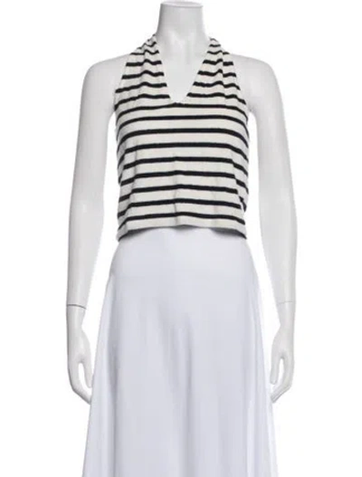 Pre-owned Me+em Striped Halterneck Crop Top In White