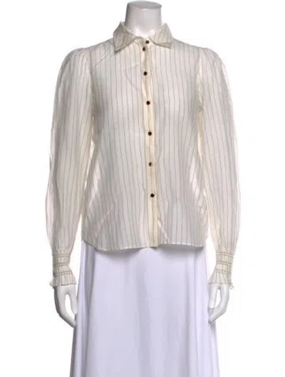 Pre-owned Me+em Striped Long Sleeve Blouse In White
