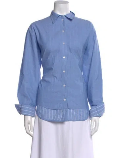 Pre-owned Me+em Striped Long Sleeve Button-up Top In Blue