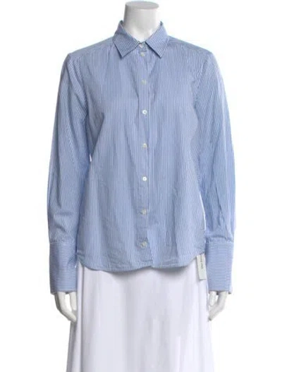 Pre-owned Me+em Striped Long Sleeve Button-up Top In Blue