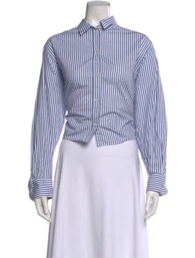 Pre-owned Me+em Striped Long Sleeve Button-up Top In Blue