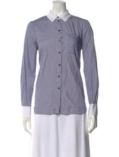 Pre-owned Me+em Striped Long Sleeve Button-up Top In Blue