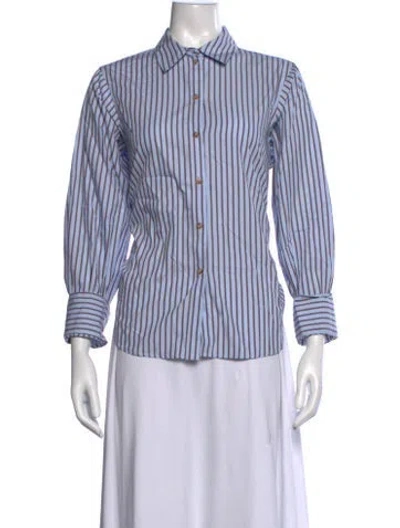 Pre-owned Me+em Striped Long Sleeve Button-up Top In Blue