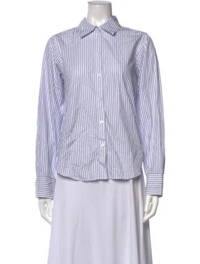 Pre-owned Me+em Striped Long Sleeve Button-up Top In Blue