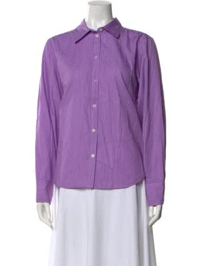 Pre-owned Me+em Striped Long Sleeve Button-up Top In Purple