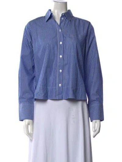 Pre-owned Me+em Striped Long Sleeve Button-up Top W/ Tags In Blue