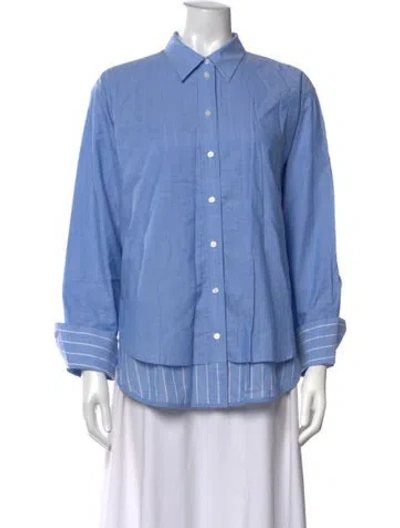 Pre-owned Me+em Striped Long Sleeve Button-up Top W/ Tags In Blue