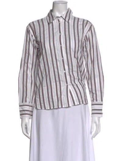 Pre-owned Me+em Striped Long Sleeve Button-up Top In White