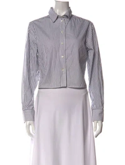 Pre-owned Me+em Striped Long Sleeve Button-up Top In White