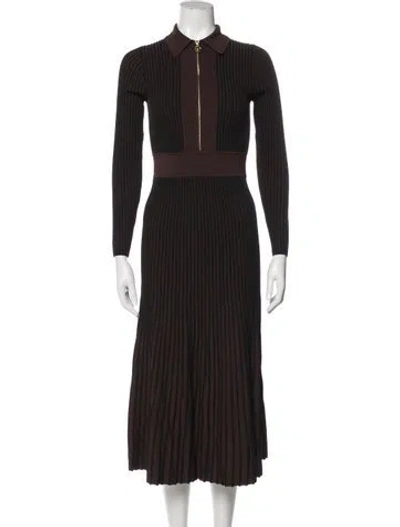 Pre-owned Me+em Striped Midi Length Dress In Brown