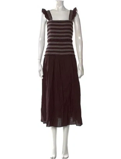Pre-owned Me+em Striped Midi Length Dress In Brown