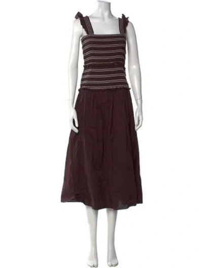Pre-owned Me+em Striped Midi Length Dress In Brown