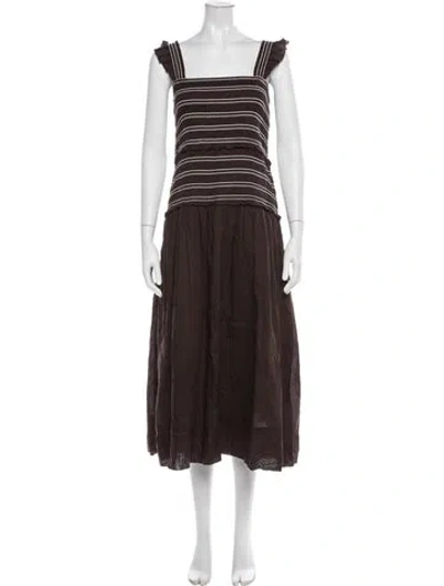 Pre-owned Me+em Striped Midi Length Dress In Brown