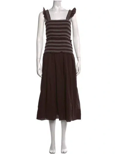 Pre-owned Me+em Striped Midi Length Dress In Brown