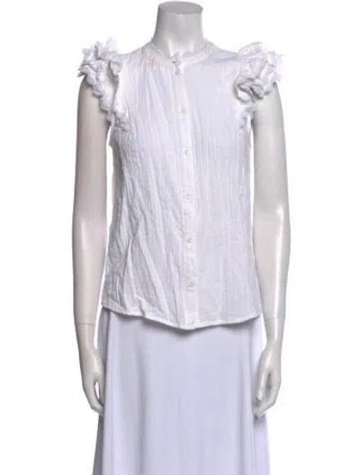 Pre-owned Me+em Striped Mock Neck Button-up Top In White