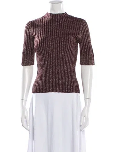 Pre-owned Me+em Striped Mock Neck Sweater In Burgundy