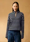 Me+em Striped Relaxed Box Top In Navy/soft White