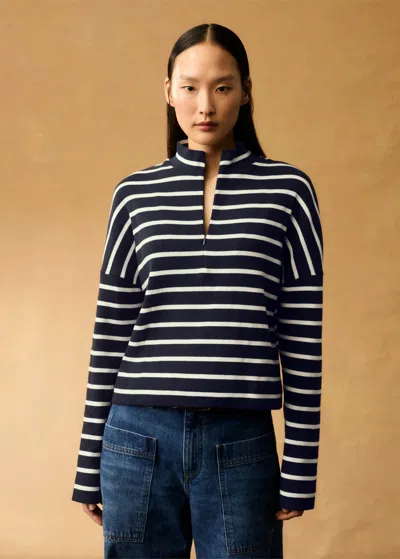 Me+em Striped Relaxed Box Top In Navy/soft White