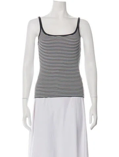 Pre-owned Me+em Striped Scoop Neck Top In White