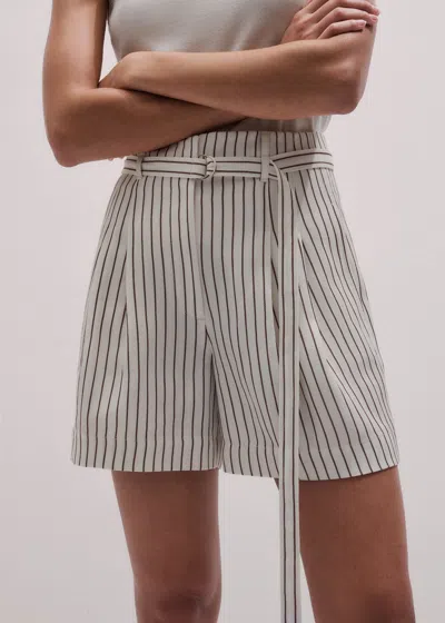 Me+em Striped Short + Belt Ivory-cinnamon Brown In Ivory/cinnamon Brown