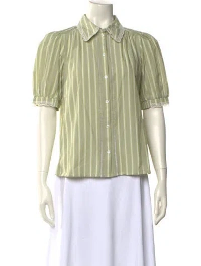 Pre-owned Me+em Striped Short Sleeve Button-up Top In Green