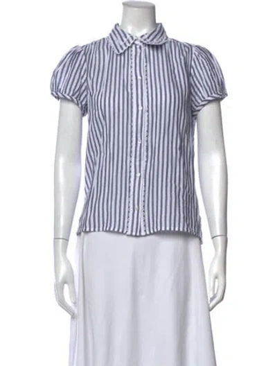 Pre-owned Me+em Striped Short Sleeve Button-up Top W/ Tags In Blue