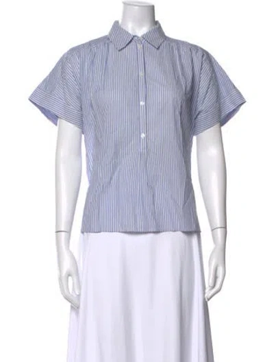 Pre-owned Me+em Striped Short Sleeve Button-up Top W/ Tags In White