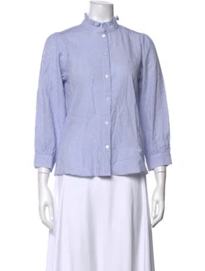 Pre-owned Me+em Striped Three-quarter Sleeve Blouse In Blue
