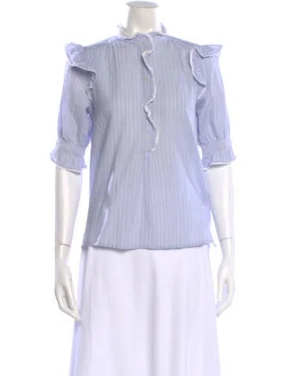 Pre-owned Me+em Striped Three-quarter Sleeve Blouse In White