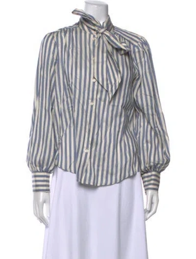 Pre-owned Me+em Striped Tie Neck Blouse In Blue/neutrals