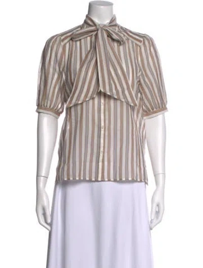 Pre-owned Me+em Striped Tie Neck Top In Neutrals