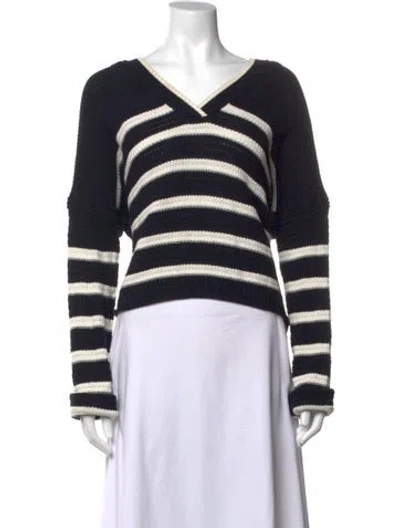 Pre-owned Me+em Striped V-neck Sweater In Black