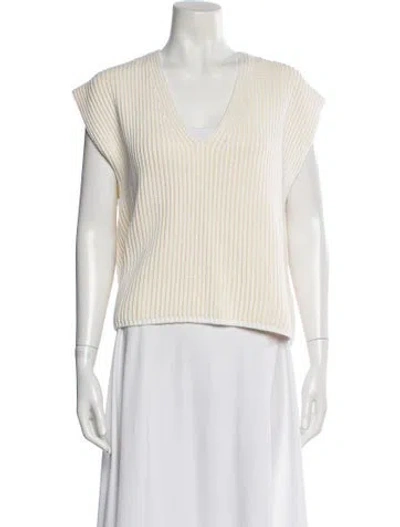 Pre-owned Me+em Striped V-neck Sweater W/ Tags In White