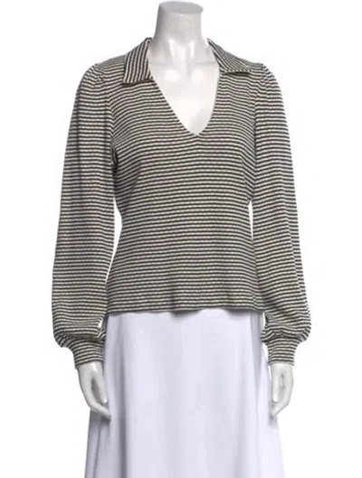Pre-owned Me+em Striped V-neck Top In Black
