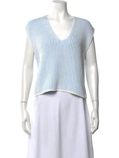 Pre-owned Me+em Striped V-neck Top In White