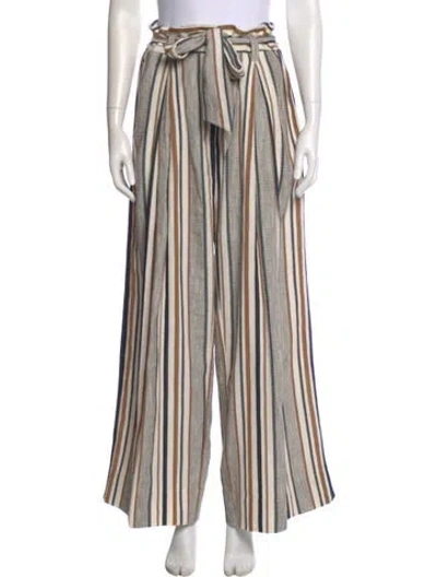 Pre-owned Me+em Striped Wide Leg Pants In White