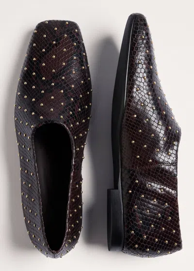 Me+em Studded Slim Square Slipper Tan/black/gold In Brown