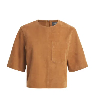 Me+em Suede Boxy Luxe T-shirt In Brown