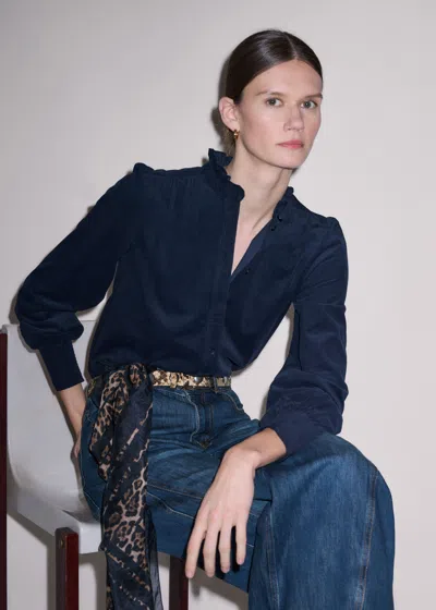 Me+em Super Soft Micro Cord Blouse Navy In Blue