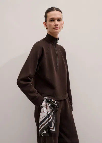 Me+em Sweatshirt Cropped Funnel Neck Top Warm Chocolate In Brown