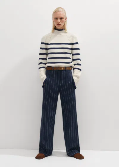 Me+em Texture Pinstripe Relaxed Man Pant In Navy/ivory