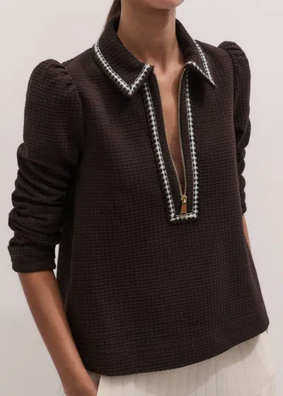 Me+em Texture Zip Front Swing Top Cocoa Brown
