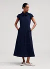 Me+em Textured Cotton-blend Midi Dress In Navy