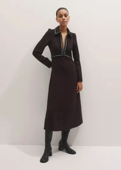 Me+em Textured Midi Dress Warm Chocolate In Brown