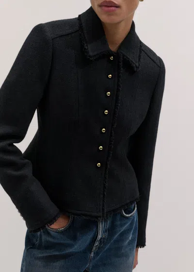 Me+em Textured Peplum Jacket Black In Yellow